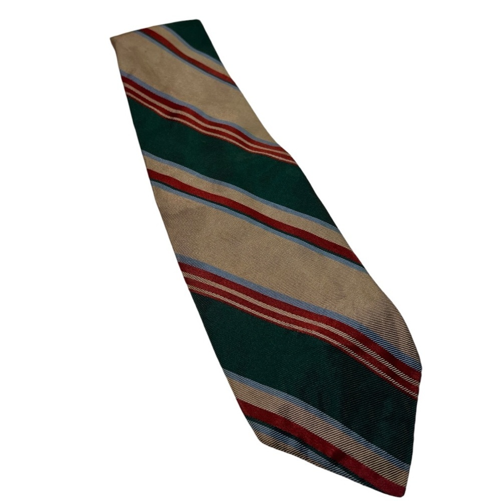 Yves Saint Laurent Paris NY Vintage Stripe 100% Silk Tie Green Gold Red Blue